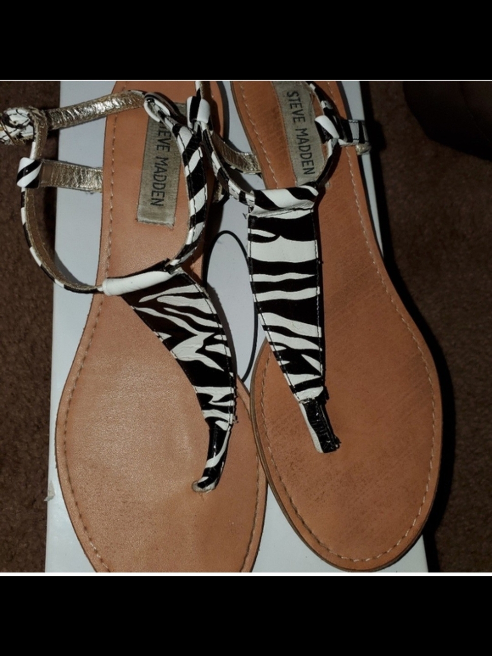 Steve Madden Black & White Zebra-Print T-Strap Sandals